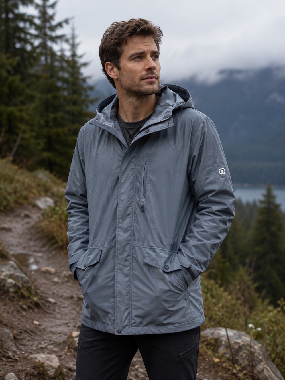 NWOT EMS Eastern Mountain Sports Mens Back Bay Rain Parka Grey Sz L